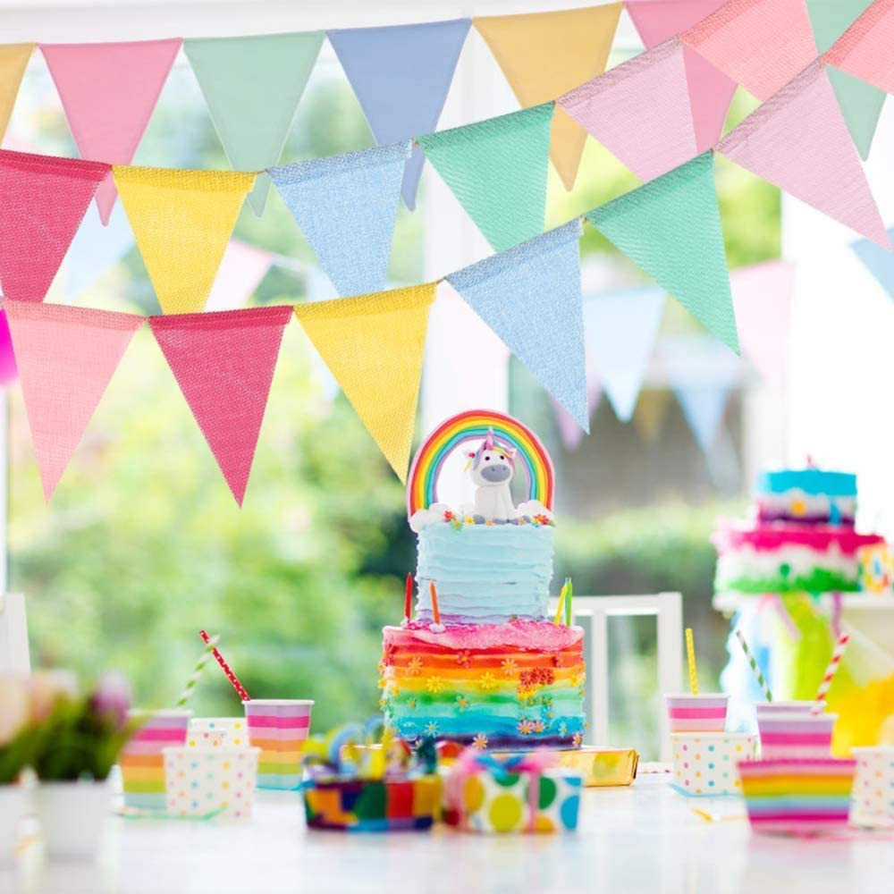 Colorful Burlap Linen Bunting Flags